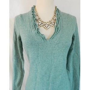 Banana Republic Ruffle V Neck Italian Wool Sweater